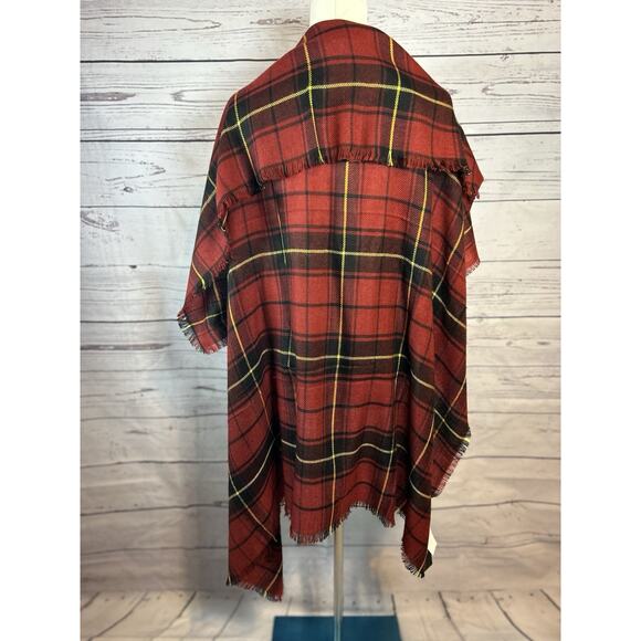 Lauren Ralph Lauren Black Label Plaid Fringe Scarf NWT Red Black Yellow 44x46 - Picture 3 of 8